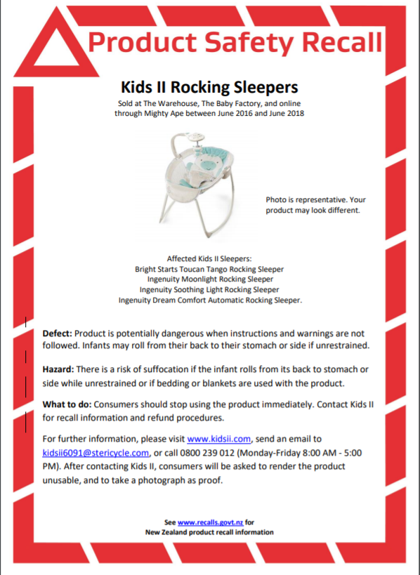 Kids ii cheap rocking sleeper recall