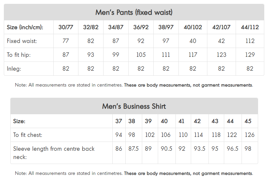 form Sømil Installere Clothing size chart