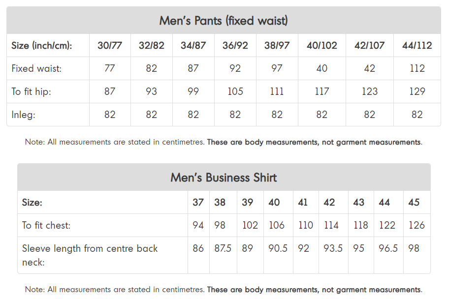 H and shop m sizing chart