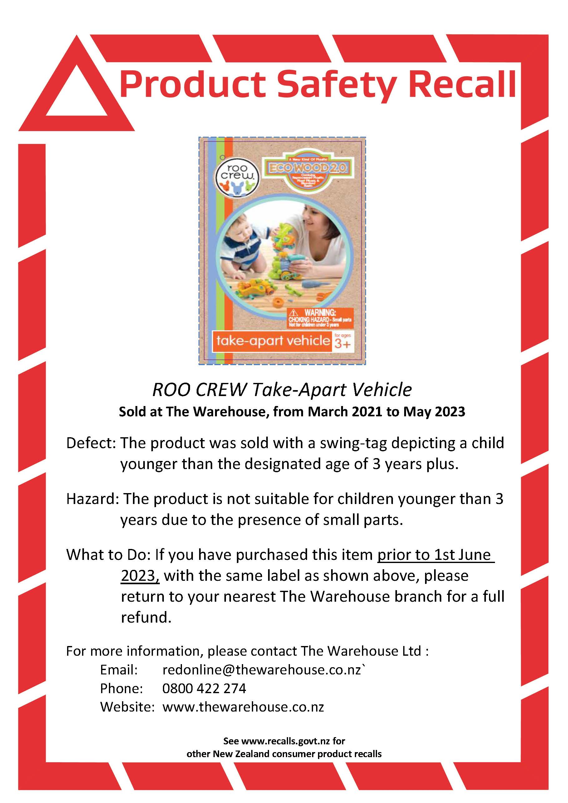 Product Recall - ROO CREW Take-Apart Vehicle